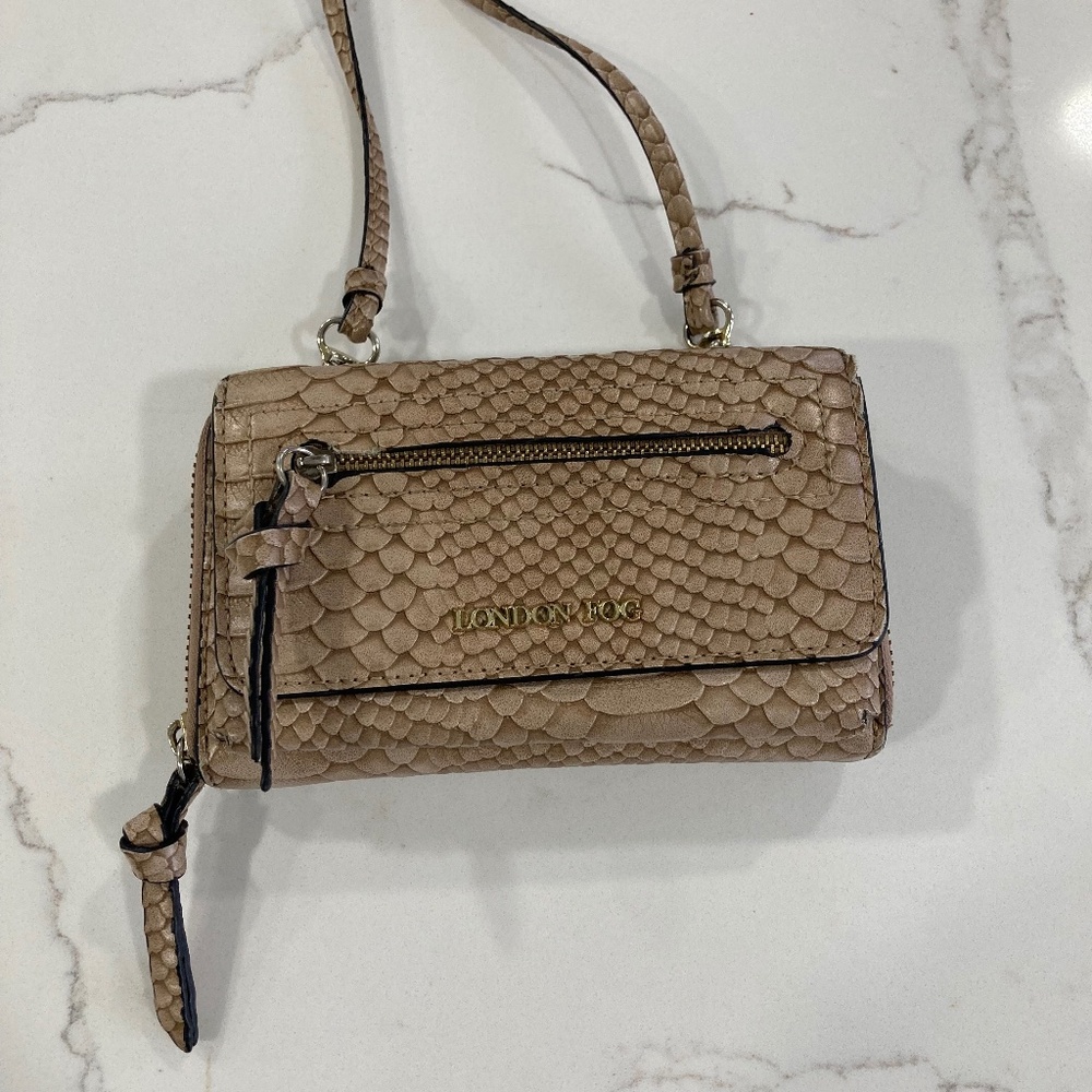 London Fog Snakeskin Pattern Tan Neutral Small Wallet Purse